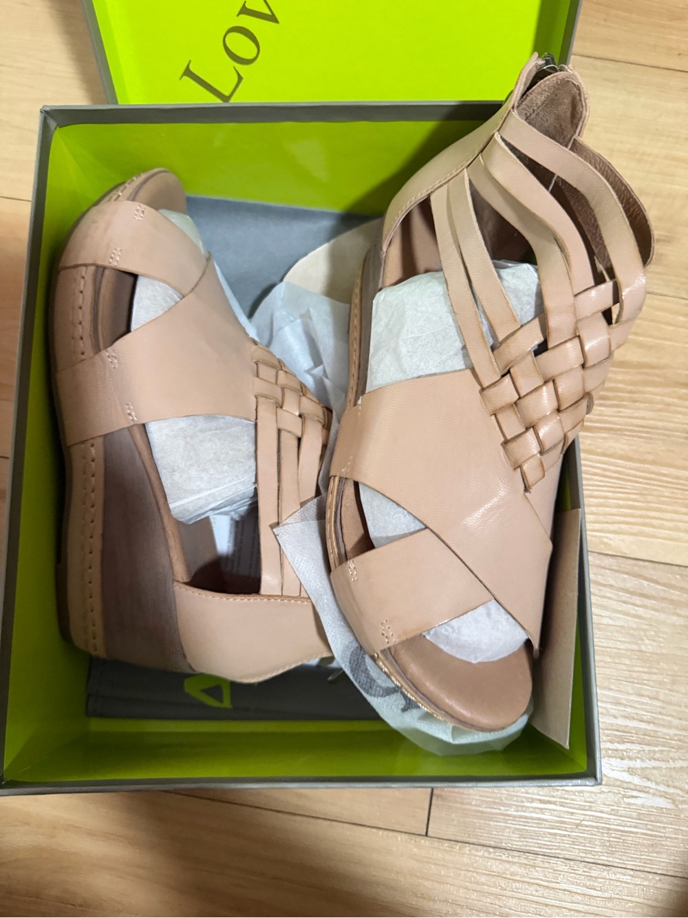 Antelope Tavi Taupe Leather Wedge Sandals US 7-7.5. EU 38 New With Box
